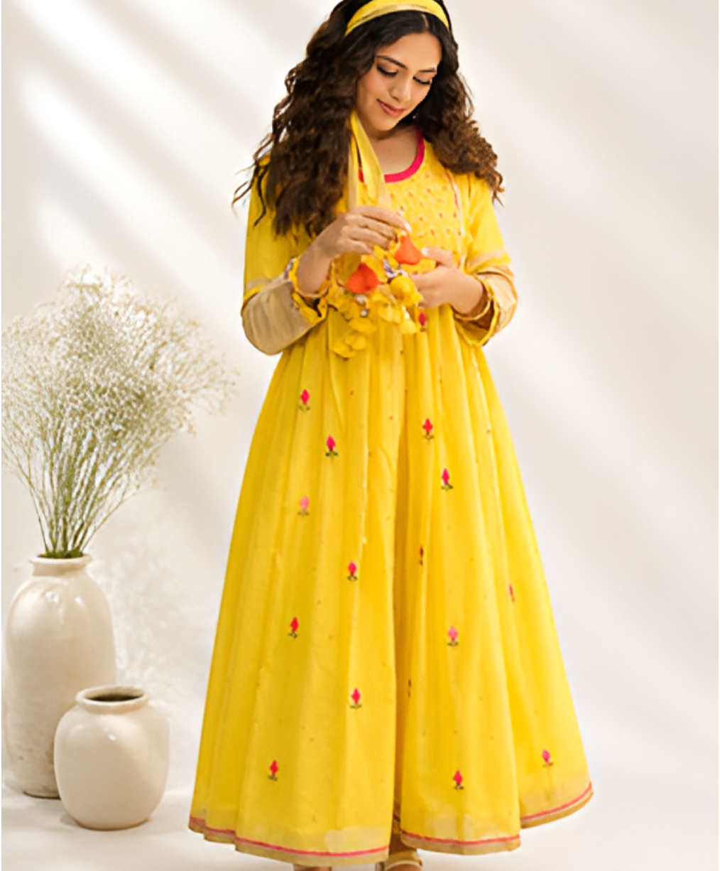 Butter Yellow Festive Embroidered Anarkali