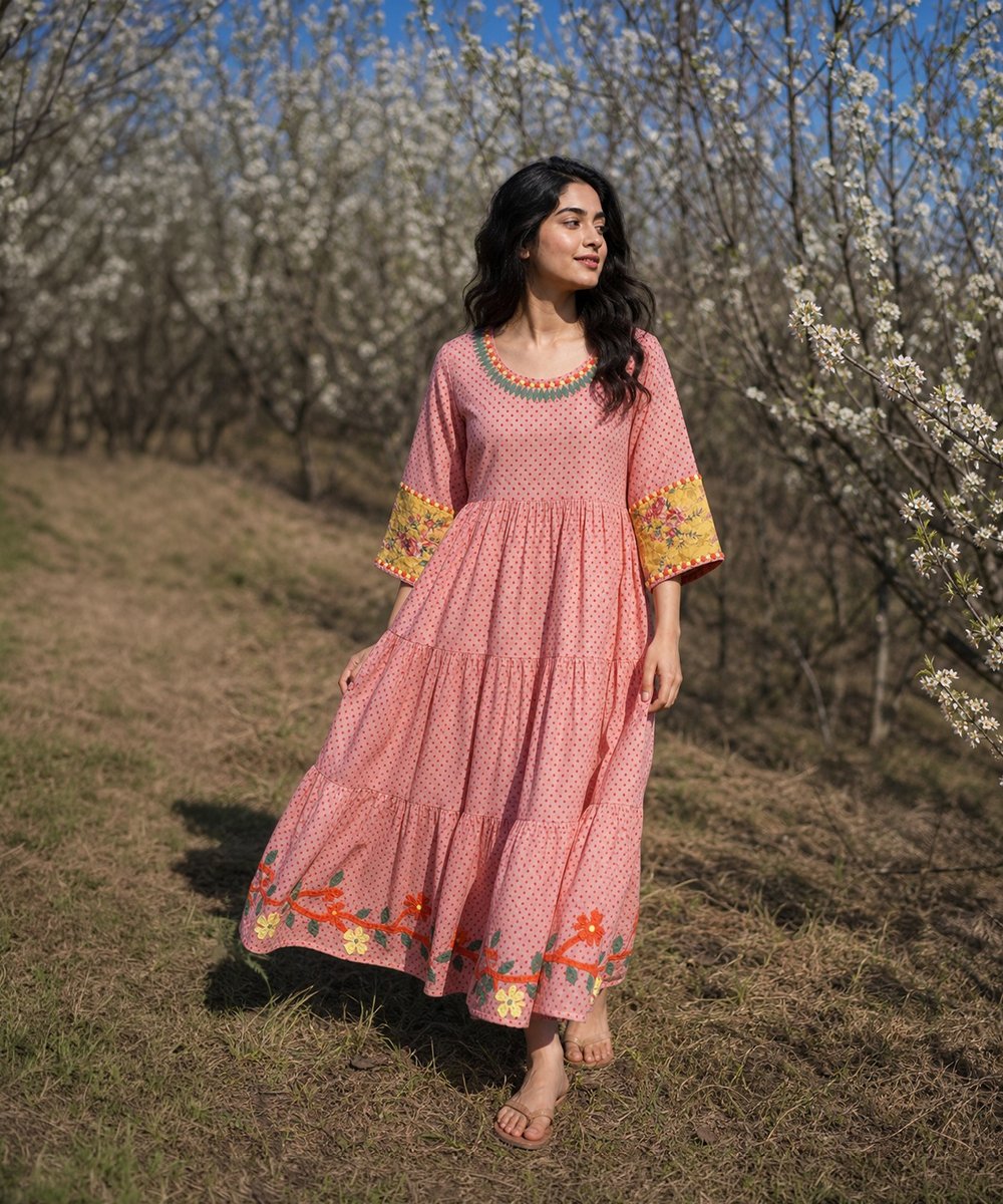 Coral Pink Flared Dress - Image 4