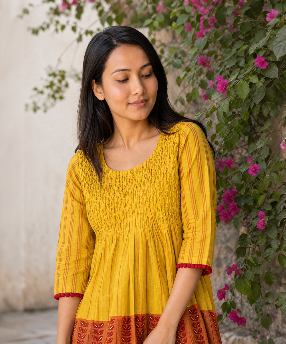 Bright Yellow Smocked Peplum Set