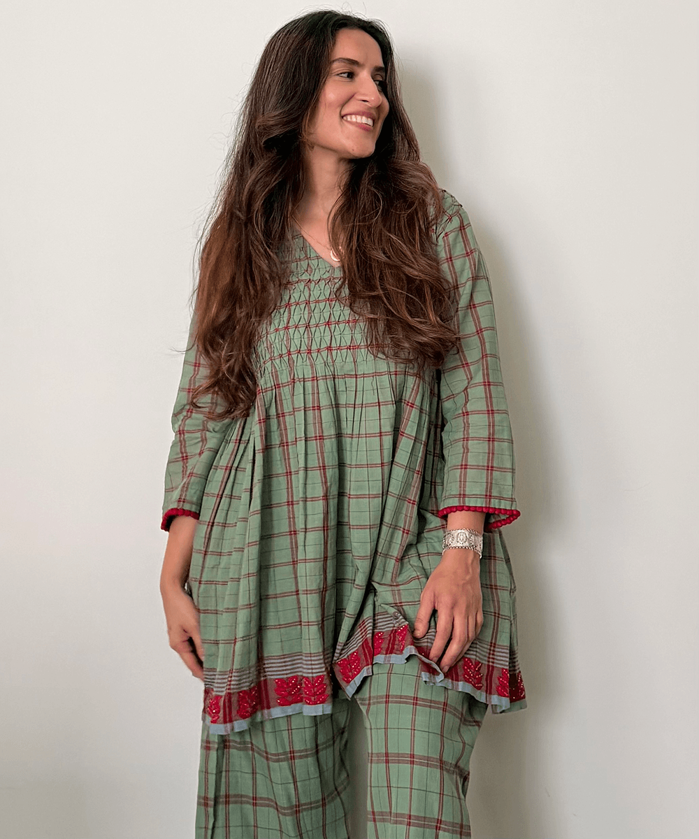Sage Green Check Peplum