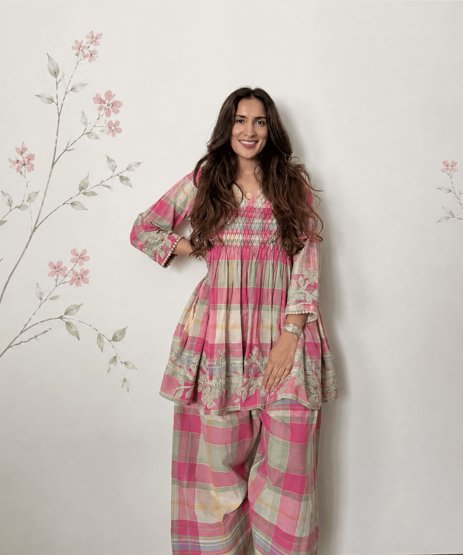 Pink Check Peplum